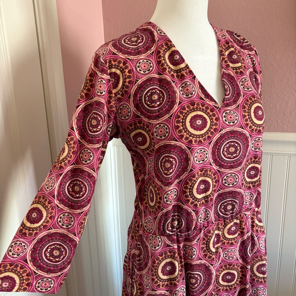 Agnes & Dora size Large Pink Patterned Midi Dress with Pockets - Picture 4 of 9